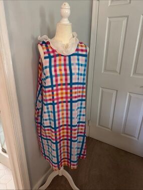Gibson Multicolor Plaid Shift Dress with Ruffle Collar